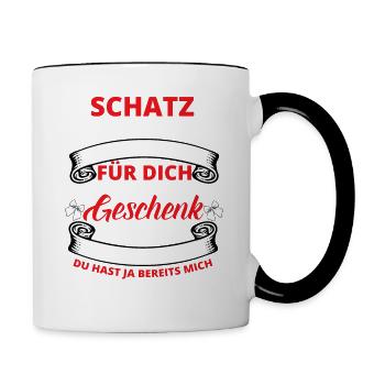 Schatz Schatzi beste Geschenk mich Paare Spruch - Tasse zweifarbig - Weiß/Schwarz - Rechts