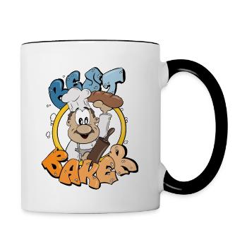 Bester Bäcker mit Brot in der Bäckerei Comic Figur - Tasse zweifarbig - Weiß/Schwarz - Rechts