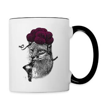 Tussi Fuchs mit Schwarzwälder Bollenhut und Tanga - Tasse zweifarbig - Weiß/Schwarz - Rechts