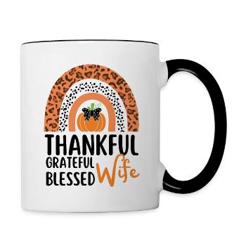 Thankful wife Mama Herbst Blätter Dankbarkeit - Tasse zweifarbig - Weiß/Schwarz - Rechts