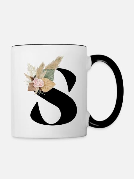 Buchstabe S blumig - Tasse zweifarbig - Weiß/Schwarz