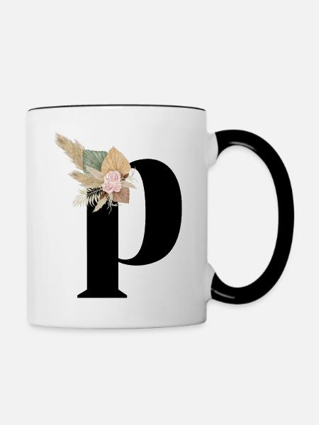 Buchstabe P blumig - Tasse zweifarbig - Weiß/Schwarz