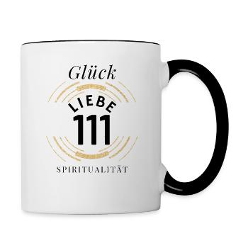 Engelszahlen 111 Nummerologie Geschenkidee - Tasse zweifarbig - Weiß/Schwarz - Rechts