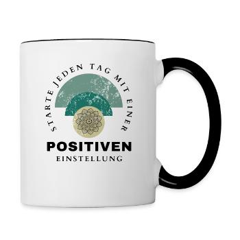 POSITIVE EINSTELLUNG MINDSET Motivation - Tasse zweifarbig - Weiß/Schwarz - Rechts
