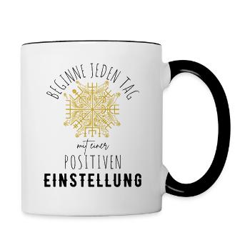 POSITIVE EINSTELLUNG MINDSET Motivation - Tasse zweifarbig - Weiß/Schwarz - Rechts