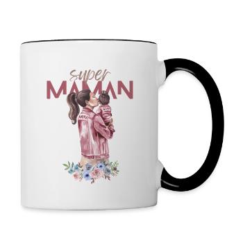 Super Maman. Cadeau Anniversaire Fête des Mères. - Mug contrasté - blanc/noir - Droite