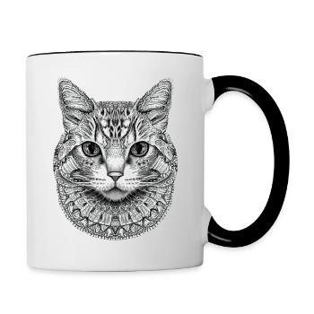 STILISIERTES KATZENMANDALA - Tasse zweifarbig - Weiß/Schwarz - Rechts