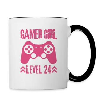 Gamer girl Level 24 Anniversaire - Mug contrasté - blanc/noir - Droite