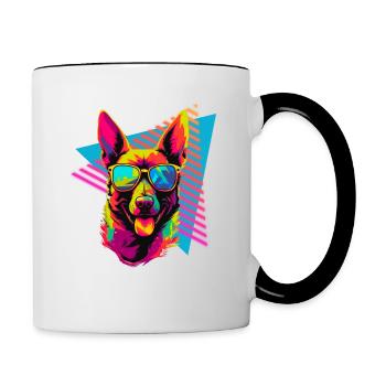 Belgian Malinois with sunglasses 80s style - Contrasting Mug - white/black - Right