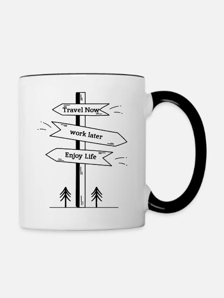 Travel Now Work Later - Tasse zweifarbig - Weiß/Schwarz