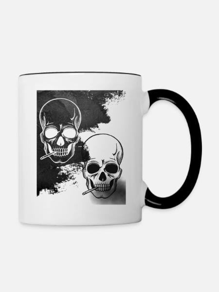 Smoking Skeletton - Tasse zweifarbig - Weiß/Schwarz