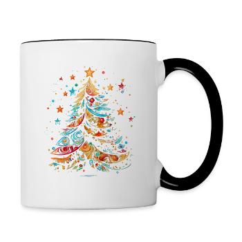 Yuletide Bliss! Vibrant Pop Art Christmas Tree Tee - Contrasting Mug - white/black - Right