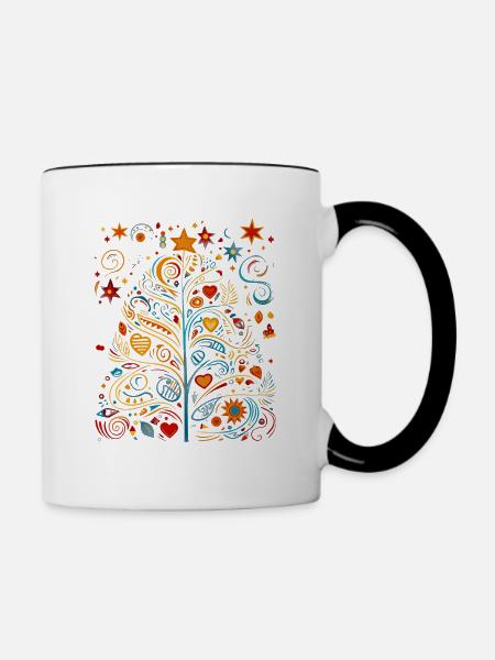 Saisonale Pracht! Lebendiger Pop-Art-Weihnachtsbaum - Tasse zweifarbig - Weiß/Schwarz