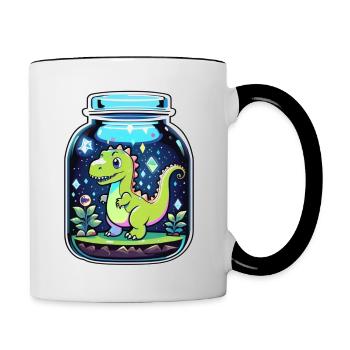 dinosaure dans un pot dessin animé - Mug contrasté - blanc/noir - Droite