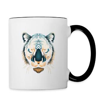 Captivating Op Art Tiger in Blue and Ochre - Contrasting Mug - white/black - Right