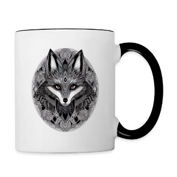 Renard Mandala Dessin Complexe Nature Sauvage - Mug contrasté - blanc/noir - Droite