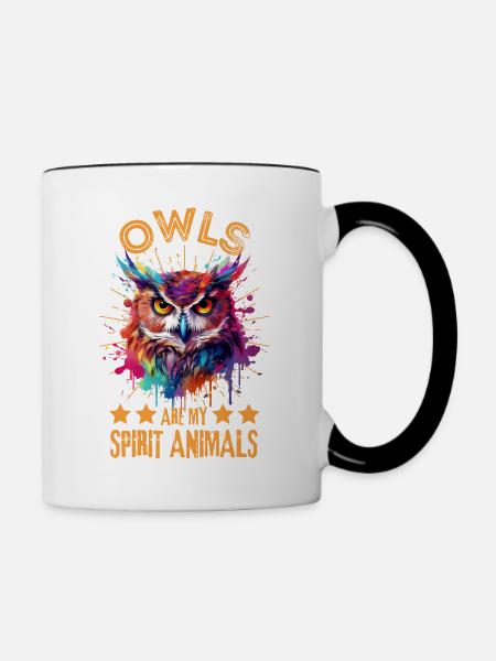 Bunte Eule - Tasse zweifarbig - Weiß/Schwarz