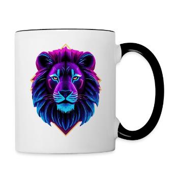 Neon-Löwe - Tasse zweifarbig - Weiß/Schwarz - Rechts