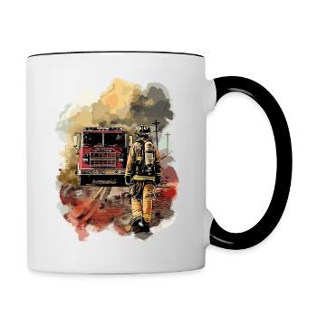 Pompier pompier camion de pompiers - Mug contrasté - blanc/noir - Droite