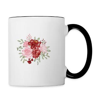 Roter Blumenbuchstabe F - Tasse zweifarbig - Weiß/Schwarz - Rechts
