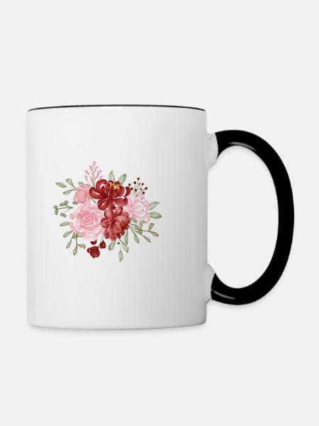 Roter Blumenbuchstabe F - Tasse zweifarbig - Weiß/Schwarz