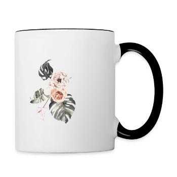 Tropischer Blumenbuchstabe f - Tasse zweifarbig - Weiß/Schwarz - Rechts