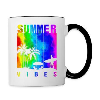 Sommer Illustration Sommer Blumenkunst Blume Meer - Tasse zweifarbig - Weiß/Schwarz - Rechts