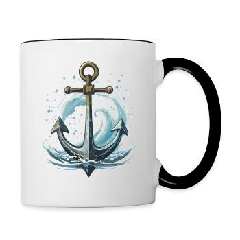 Jeter l’ancre avec les vagues et les éclaboussures d’eau - Mug contrasté - blanc/noir - Droite