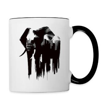 Elefant Kohlezeichnung - Tasse zweifarbig - Weiß/Schwarz - Rechts
