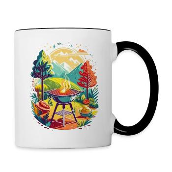 Illustration von einem Grill in der Natur - Tasse zweifarbig - Weiß/Schwarz - Rechts