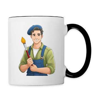 Artist with brush - Contrasting Mug - white/black - Right
