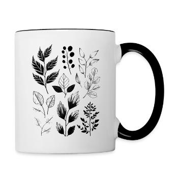 Leaves and twigs in black and white - Contrasting Mug - white/black - Right