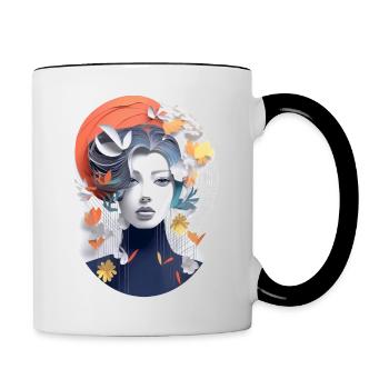 Abstract Modern Art Portrait of a Woman - Contrasting Mug - white/black - Right