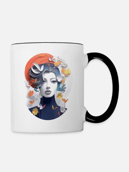 Abstraktes, modernes Kunst Porträt einer Frau - Tasse zweifarbig - Weiß/Schwarz