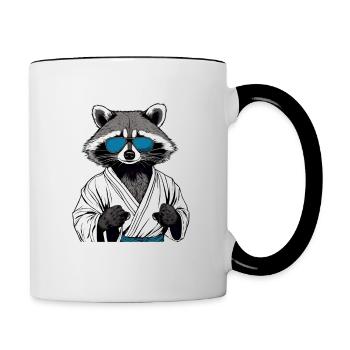 Waschbär Kampfsport Karate Judo MMA Geschenkidee - Tasse zweifarbig - Weiß/Schwarz - Rechts