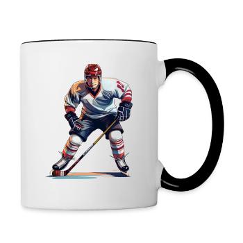 Eishockey Spieler Illustration - Tasse zweifarbig - Weiß/Schwarz - Rechts