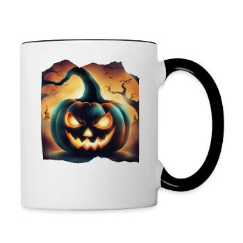 Gruseliger Halloween Kürbis - Tasse zweifarbig - Weiß/Schwarz - Rechts