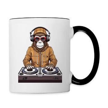 Un singe qui travaille comme DJ – disc jockey - Mug contrasté - blanc/noir - Droite