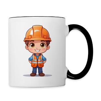 Construction worker with safety helmet and vest - Contrasting Mug - white/black - Right