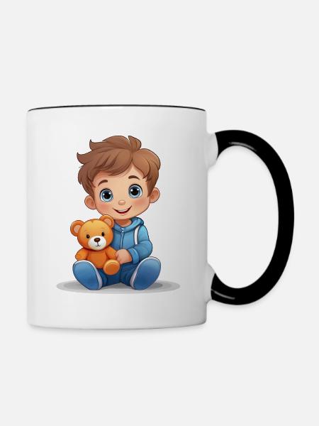 Kleinkind mit seinem Teddy Bären - Tasse zweifarbig - Weiß/Schwarz