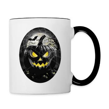 Halloween Kürbis Kopf - Tasse zweifarbig - Weiß/Schwarz - Rechts