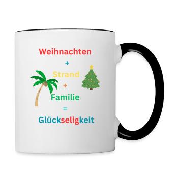 Weihnachten Strand Familie, Lustiges Weihnachten - Tasse zweifarbig - Weiß/Schwarz - Rechts