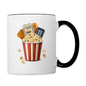 Ins Kino mit Popcorn und Eintrittskarten - Tasse zweifarbig - Weiß/Schwarz - Rechts