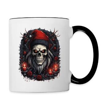 Gothic Weihnachtsschädel Weihnachtsmann Totenschädel dunkel - Tasse zweifarbig - Weiß/Schwarz - Rechts