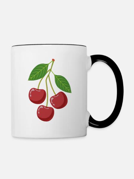 Kirschen am Zweig - Tasse zweifarbig - Weiß/Schwarz