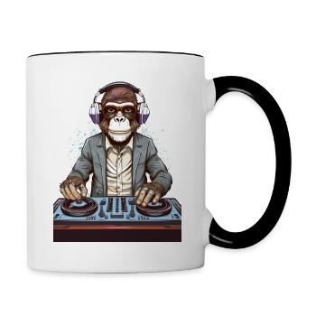 A monkey as a DJ – Unusual party! - Contrasting Mug - white/black - Right