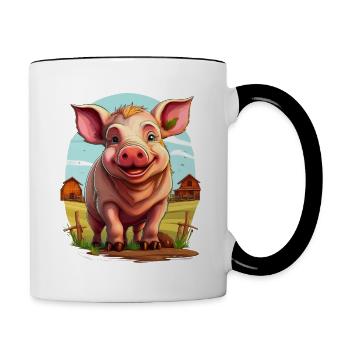 Illustration of a pig on the farm - Contrasting Mug - white/black - Right