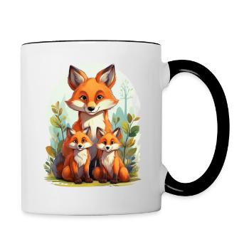 Fuchs Mama mit ihren Jungen im Wald - Tasse zweifarbig - Weiß/Schwarz - Rechts