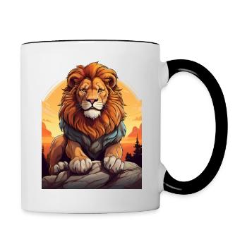 Lion au coucher du soleil - Mug contrasté - blanc/noir - Droite