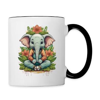 An elephant doing yoga - Contrasting Mug - white/black - Right